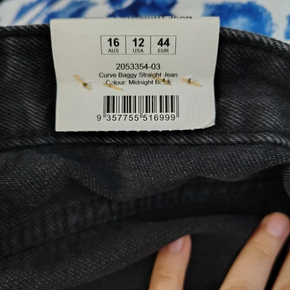 Cotton On Women's Midnight Black Curve Baggy Straight Leg Jeans Sz 12 High Rise - Picture 12 of 14